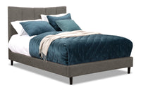  Lit plateforme rembourré Paseo en tissu gris - format lit double