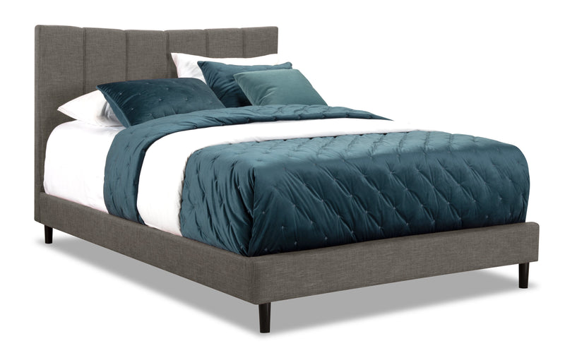 Lit plateforme rembourré Paseo en tissu gris - format grand lit