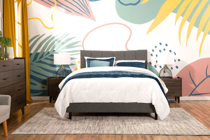 Lit plateforme rembourré Paseo en tissu gris - format grand lit