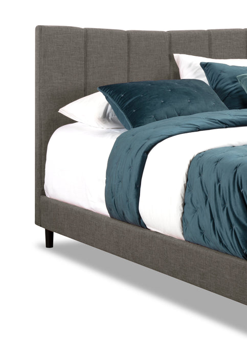 Lit plateforme rembourré Paseo en tissu gris - format grand lit