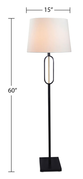 Ensemble 3 lampes Patsy noir mat avec touches dorées brossées, 2 lampes de table et 1 lampe à pied