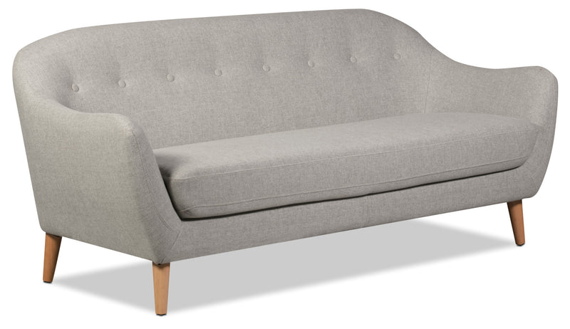 Sofa Calla de 73,62 po de format condo en tissu d’apparence lin avec capitonnage et pattes en bois - gris clair