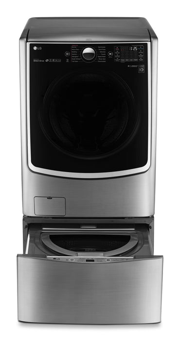 Laveuse à chargement frontal de 5,2 pi³, laveuse-piédestal et sécheuse électrique de 7,4 pi³ de LG - acier graphite