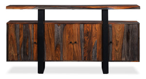 Desserte de salle à manger Bowery de 69 po (L) en sheesham et en métal avec rangement et tablette - brune