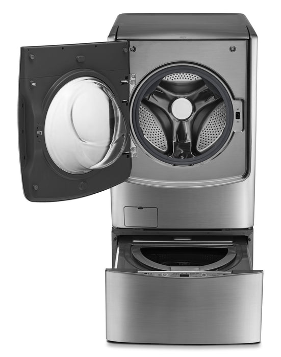 Laveuse à chargement frontal de 5,2 pi³, laveuse-piédestal et sécheuse électrique de 7,4 pi³ de LG - acier graphite