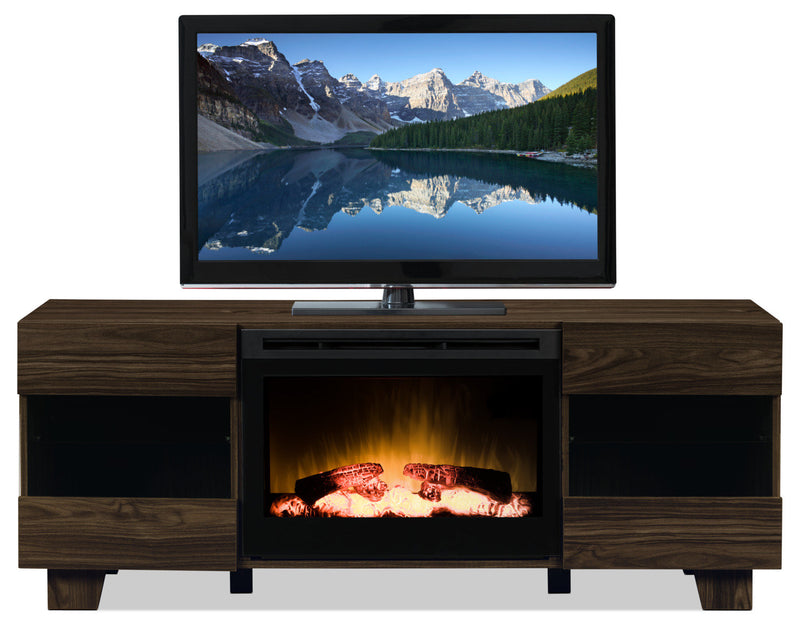Meuble pour téléviseur Max de 62 po avec foyer à bûches – orme brun