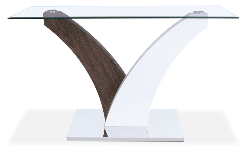 Table de salon moderne Tuxedo de 48 po avec dessus en verre - blanche et grise avec base en métal