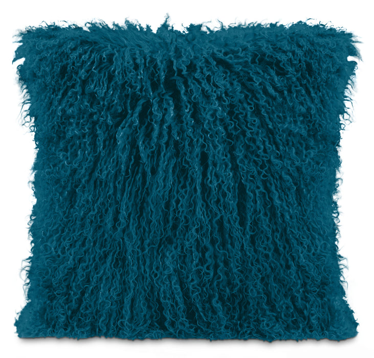 Coussin décoratif en peau de mouton de Mongolie - bleu sarcelle