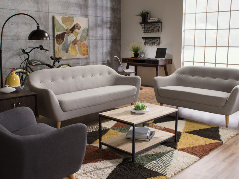 Sofa Calla de 73,62 po de format condo en tissu d’apparence lin avec capitonnage et pattes en bois - gris clair