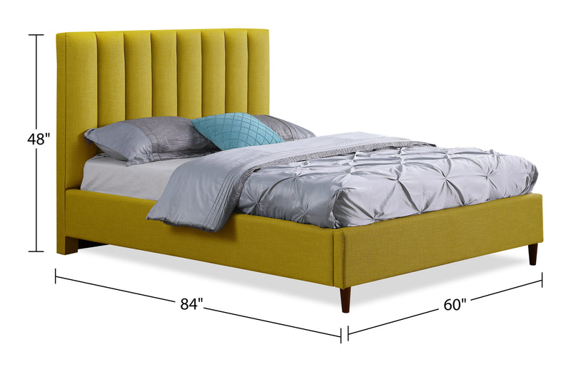 Lit plateforme rembourré Rain de Kort & Co. en tissu vert capitonné - format lit double