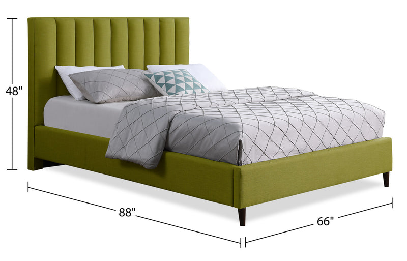 Lit plateforme rembourré Rain de Kort & Co. en tissu vert capitonné - format grand lit