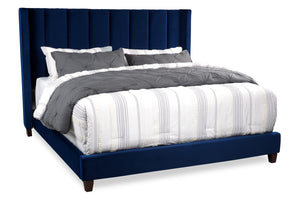 Très grand lit en velours Reid - bleu