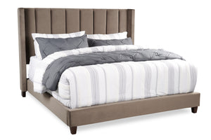 Très grand lit en velours Reid - gris