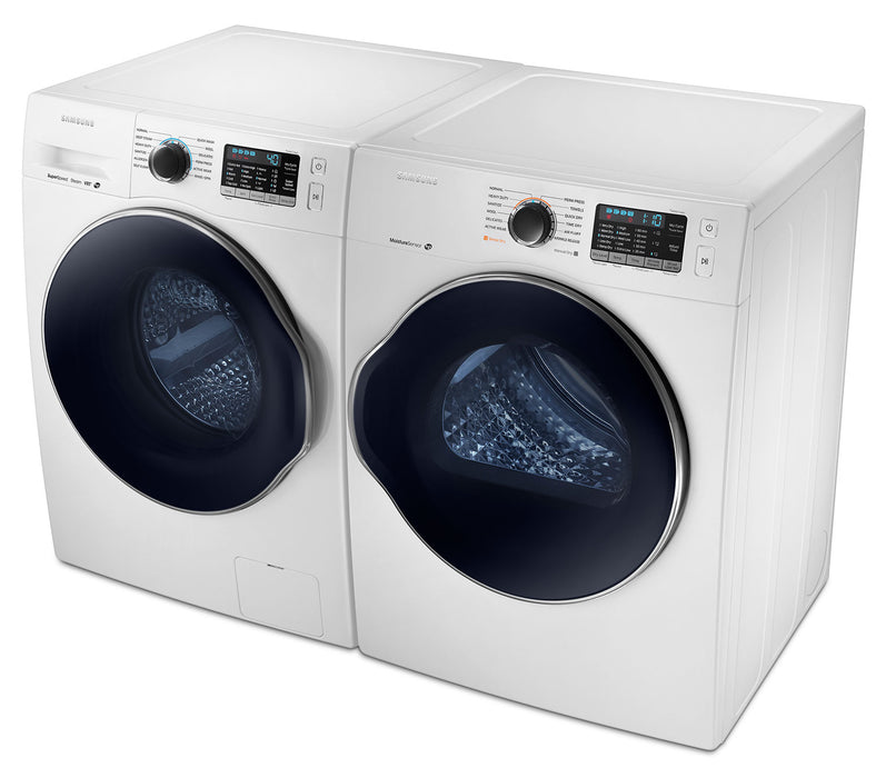 Laveuse à chargement frontal de 2,6 pi³ et sécheuse électrique de 4,0 pi³ de Samsung – blanches