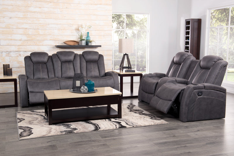 Sofa à inclinaison électrique Ross de 83 po en tissu de suédine avec appuie-têtes électriques et console rabattable - gris étain