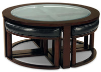 Table à café Sierra avec quatre tabourets-poufs en quartier