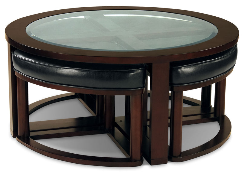 Table à café Sierra avec quatre tabourets-poufs en quartier