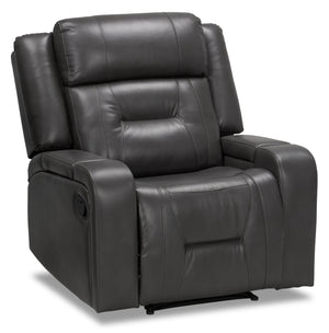 Fauteuil inclinable Ryker de 36,8 po en similicuir avec accoudoirs de rangement - gris