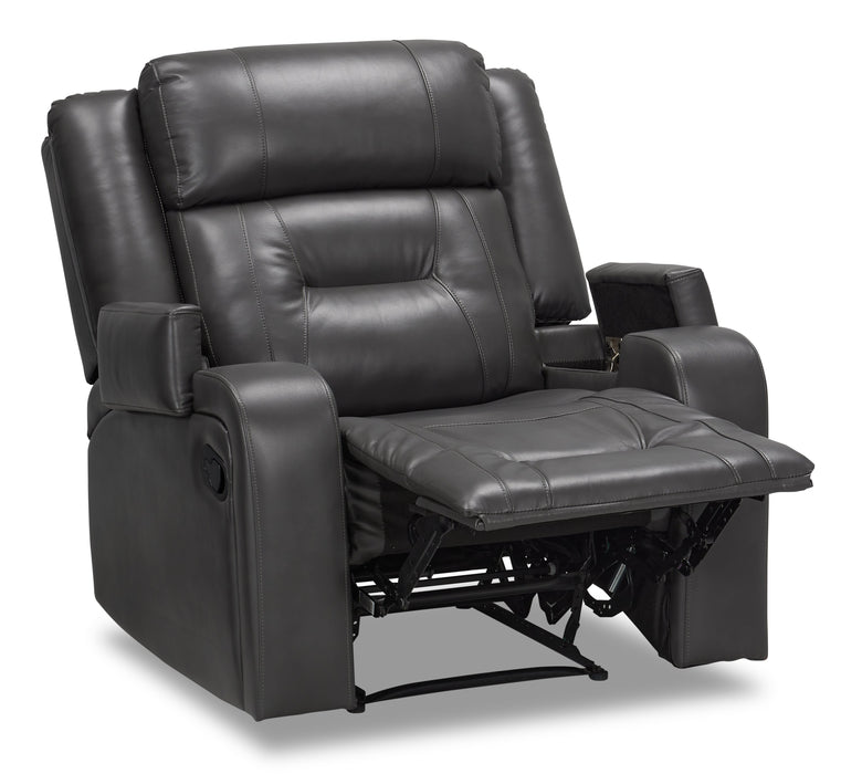 Fauteuil inclinable Ryker de 36,8 po en similicuir avec accoudoirs de rangement - gris