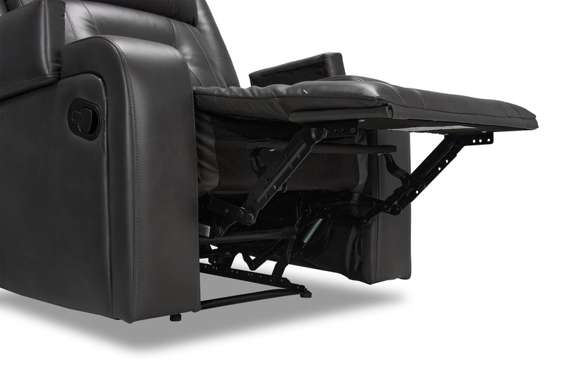 Fauteuil inclinable Ryker de 36,8 po en similicuir avec accoudoirs de rangement - gris