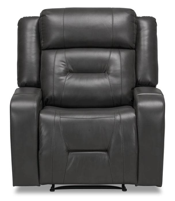 Fauteuil inclinable Ryker de 36,8 po en similicuir avec accoudoirs de rangement - gris
