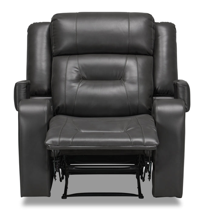 Fauteuil inclinable Ryker de 36,8 po en similicuir avec accoudoirs de rangement - gris