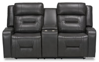  Causeuse inclinable Ryker de 72,24 po en similicuir avec console de rangement - grise