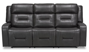 Sofa inclinable Ryker de 82,5 po en similicuir avec accoudoirs de rangement - gris