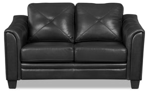 Causeuse Andi de 62 po en tissu d’apparence cuir avec capitonnage - noire