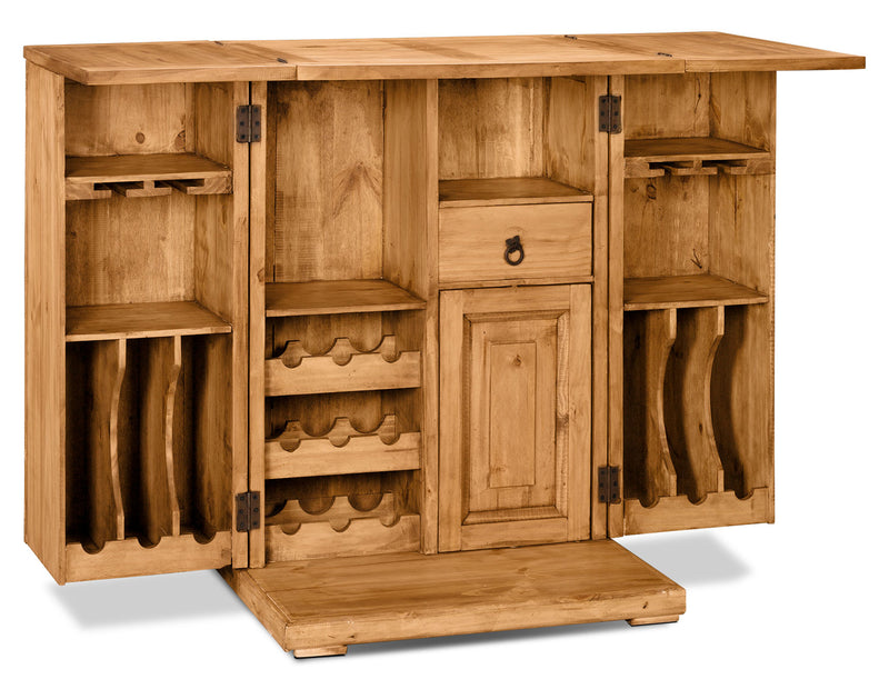 Santa Fe Rusticos Solid Pine Unfolding Bar - Rustic style Accent Cabinet in Pine