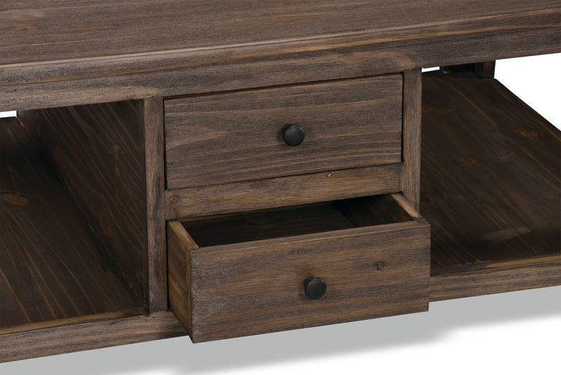 Table à café rustique Santa Fe Rustico de 47,25 po avec rangement et tablette - pin gris avec incrustation de marbre
