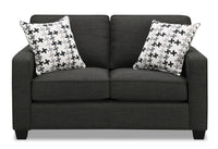  Causeuse Sawyer de 57 po fabriquée au Canada en tissu d’apparence lin avec coussins réversibles et coussins décoratifs - gris anthracite