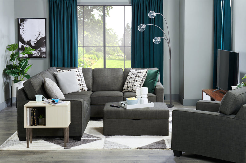 Sofa sectionnel Sawyer 2 pièces fabriqué au Canada en tissu d’apparence lin avec coussins réversibles - gris anthracite