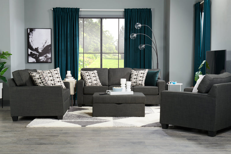 Sofa Sawyer de 83 po fabriqué au Canada en tissu d’apparence lin avec coussins réversibles et coussins décoratifs - gris anthracite