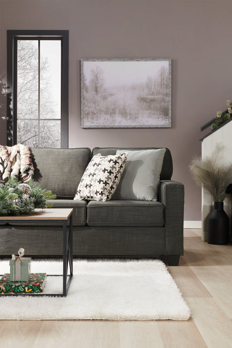 Sofa Sawyer de 83 po fabriqué au Canada en tissu d’apparence lin avec coussins réversibles et coussins décoratifs - gris anthracite