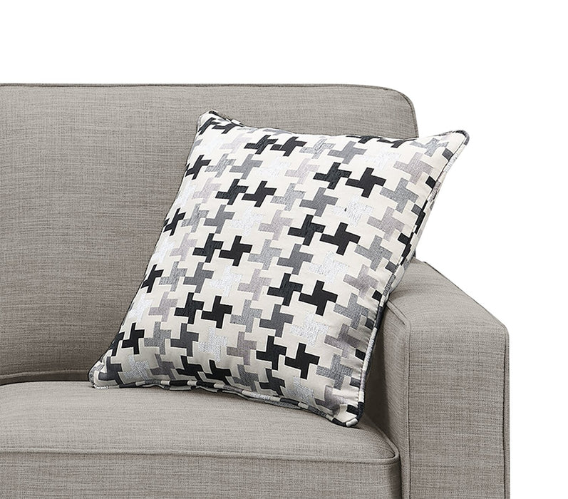 Sofa Sawyer de 83 po fabriqué au Canada en tissu d’apparence lin avec coussins réversibles et coussins décoratifs - gris clair