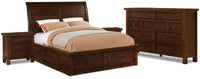 Ensemble Sonoma 6 pcs avec très grand lit de rangement et 2 tables de nuit - brun foncé