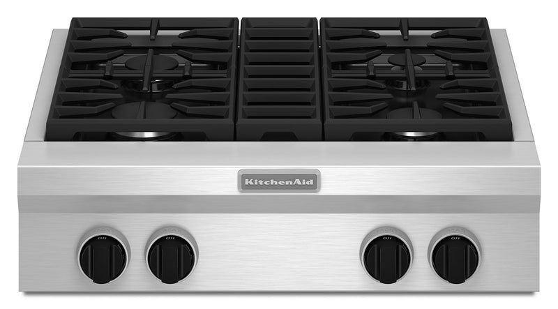 Table de cuisson au gaz de type commercial KitchenAid de 30 pouces - KGCU407VSS