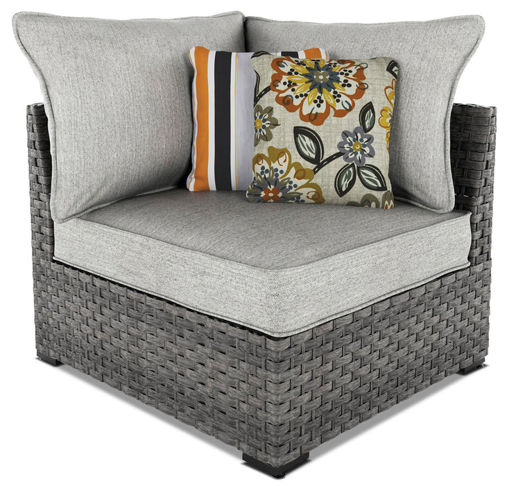Ensemble Salem 3 pièces pour la terrasse avec table d'appoint, pouf carré et fauteuil de coin