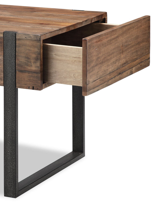 Table de fauteuil rustique Manchester de 22 po avec rangement - bois brun avec base en fer