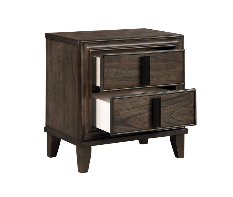 Ensemble de chambre à coucher Kane 6 pièces en cuir végétalien avec lit de rangement, commode, miroir et table de nuit, brun - format très grand lit