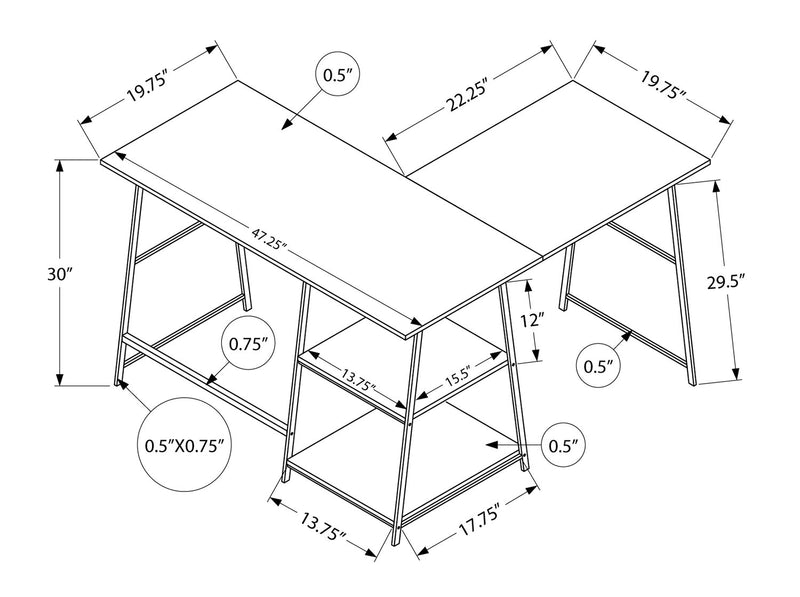 Bureau en forme de L Evlin de 42 po à tablettes - brun