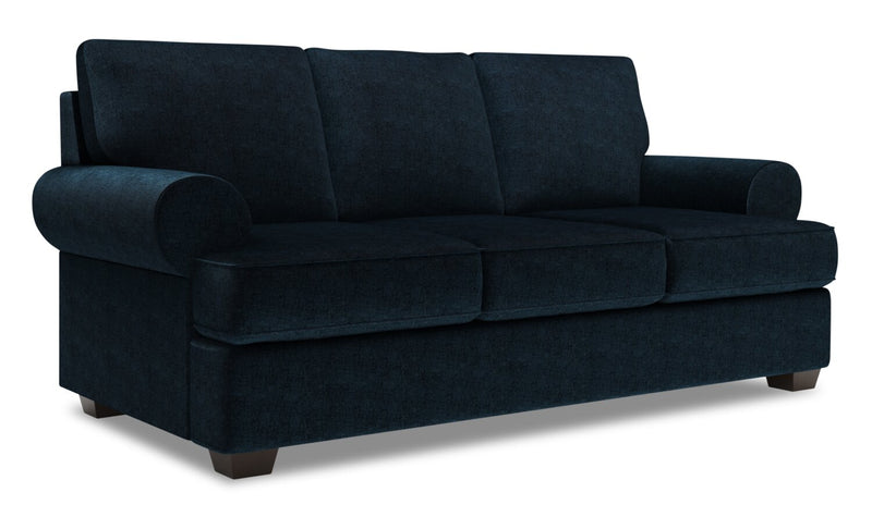 Sofa personnalisable Roll de Sofa Lab de 86 po fabriqué au Canada en tissu de chenille avec accoudoirs enroulés - bleu Luxury Indigo