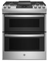 Cuisinière à gaz GE de 4,3 pi³ avec nettoyage à la vapeur et surface de cuisson d’une bordure à l’autre - acier inoxydable - JCGSS86SPSS