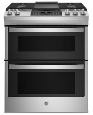 Cuisinière à gaz GE de 4,3 pi³ avec nettoyage à la vapeur et surface de cuisson d’une bordure à l’autre - acier inoxydable - JCGSS86SPSS
