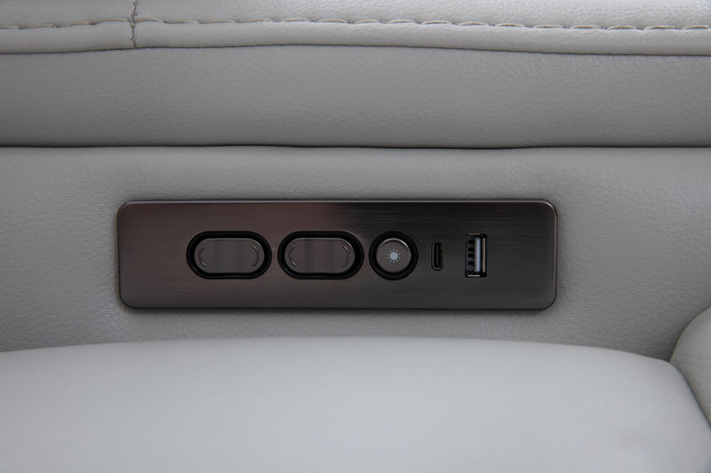 Sofa sectionnel à inclinaison électrique Cinema 5 pièces en apparence cuir avec appuie-têtes électriques - gris brume cosmique