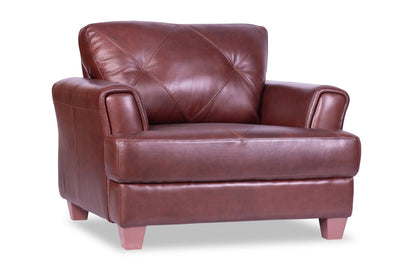 Chateau d'Ax Vita 44" 100% Genuine Leather with Diamond Pattern Stitching and Wood Legs - Brown | Meuble Vita de Château d’Ax de 44 po en cuir 100 % véritable avec coutures à motif de diamant et pattes en bois - brun