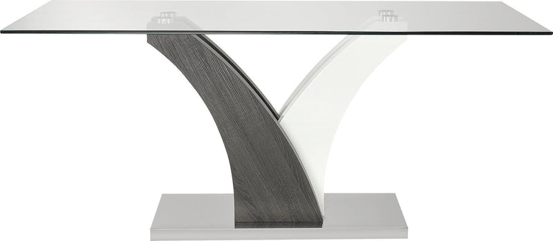 Table de salle à manger Tuxedo de 72 po (L) avec dessus en verre et base piédestal - grise et blanche