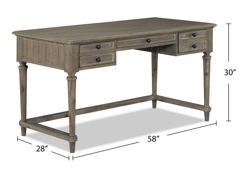 Bureau de travail Winston de 58 po à 3 tiroirs - bois de grève brun clair