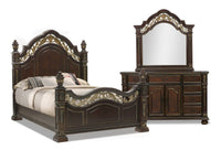 Ensemble de chambre à coucher Wynn 5 pièces avec lit, commode et miroir, brun cerisier - format grand lit